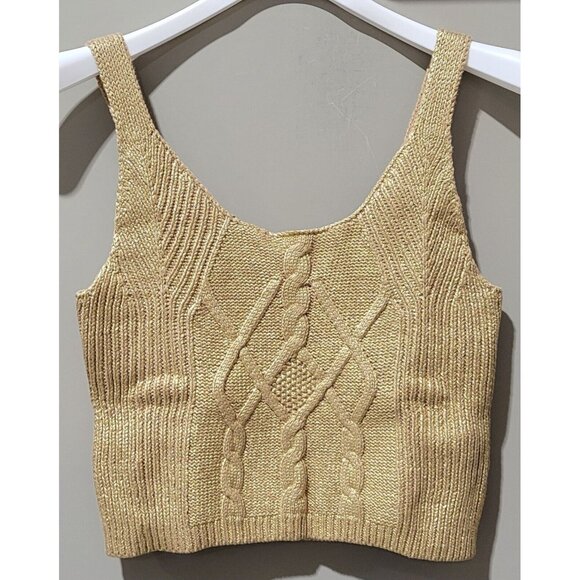 Kika Vargas Sweaters - Kika Vargas Women's Size Medium Metallic Gold Cable Knit Sweater Style Tank Top